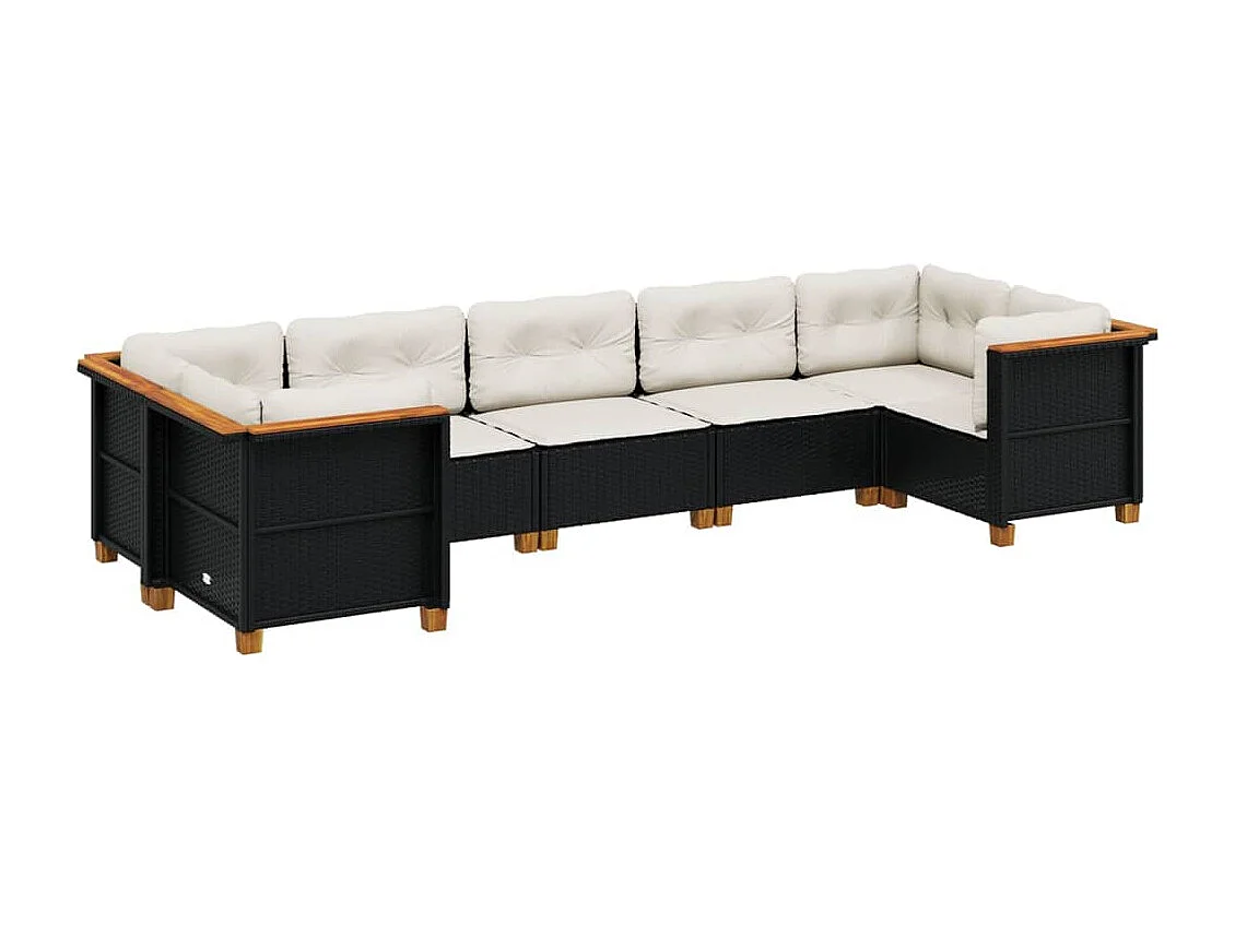 7-delige Loungeset met kussens poly rattan zwart