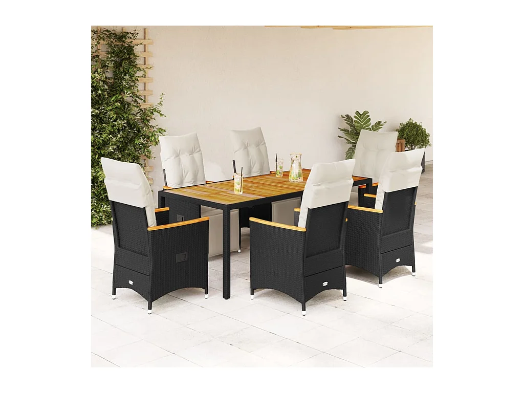 Ensemble de bistro de jardin 7 pcs coussins noir poly rotin