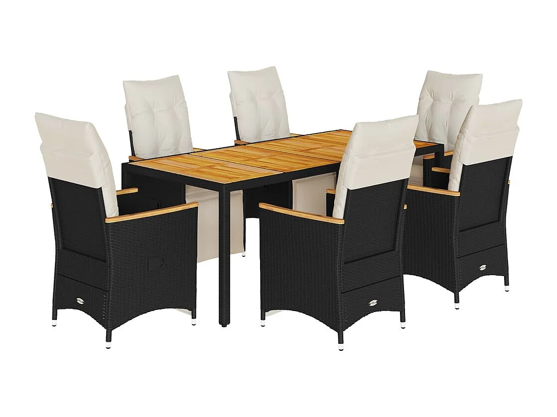 Ensemble de bistro de jardin 7 pcs coussins noir poly rotin