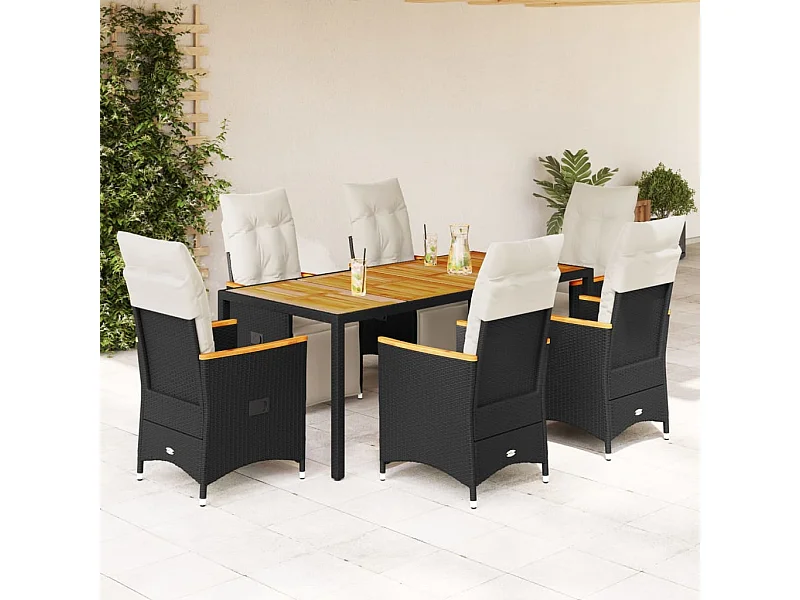 Ensemble de bistro de jardin 7 pcs coussins noir poly rotin