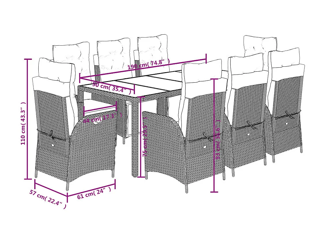 9-delige Tuinset poly rattan zwart