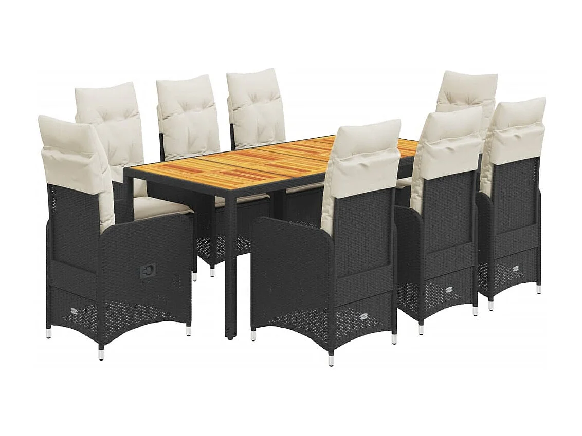 Ensemble de bistro de jardin 9 pcs coussins noir poly rotin