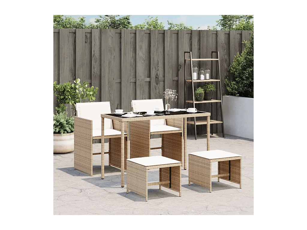 Ensemble à manger de jardin avec coussins 5pcs Beige poly rotin