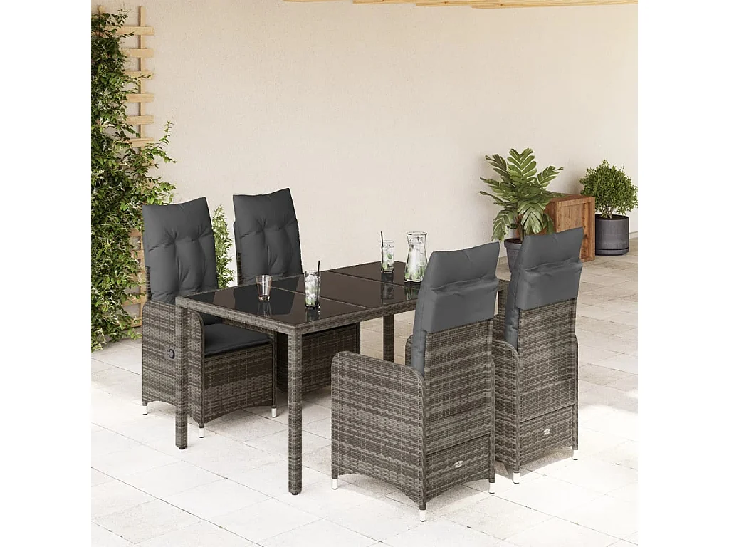 Ensemble de bistro de jardin 5 pcs coussins gris poly rotin