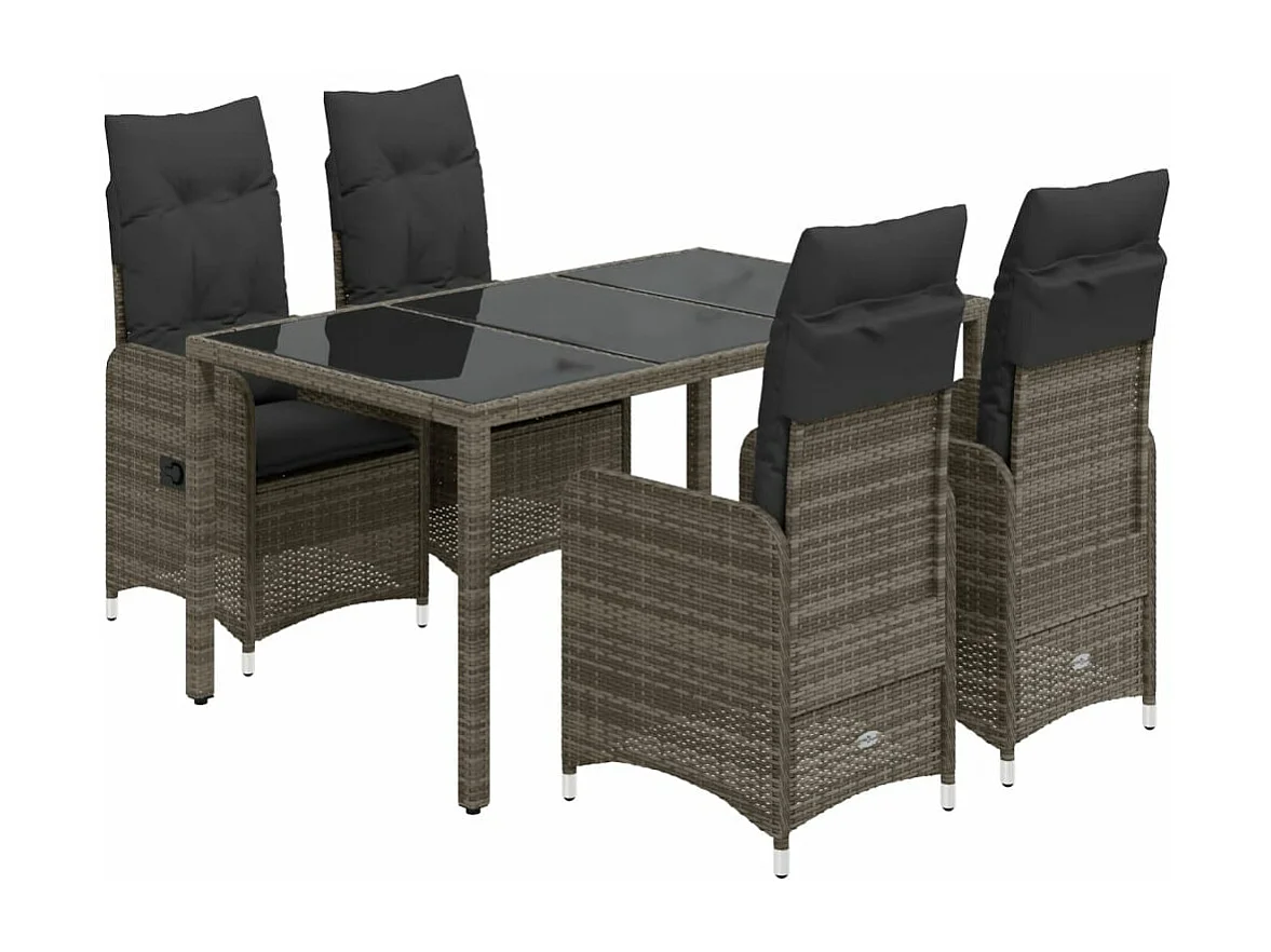 Ensemble de bistro de jardin 5 pcs coussins gris poly rotin