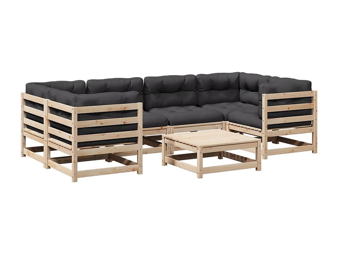 Set Divani da Giardino 7 pz con Cuscini Legno Massello di Pino