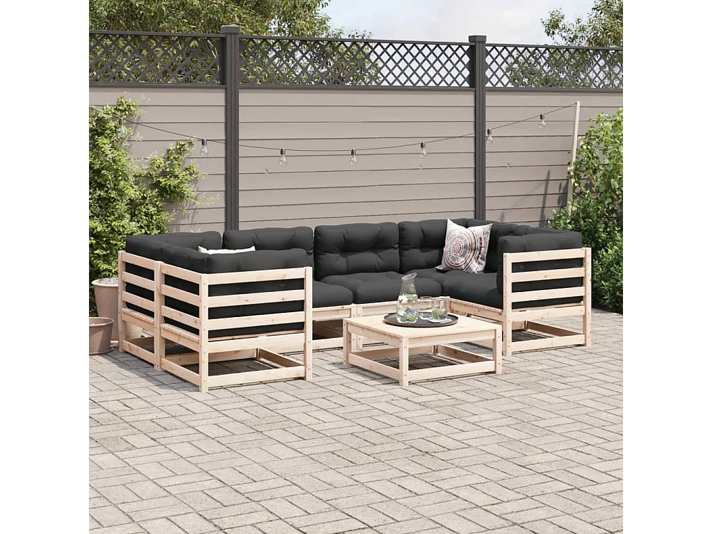 Set Divani da Giardino 7 pz con Cuscini Legno Massello di Pino