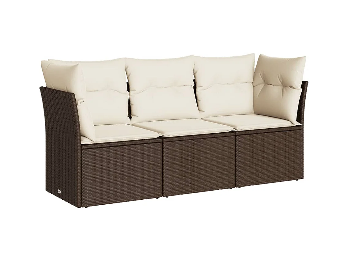 Set Divano da Giardino 3 pz con Cuscini Marrone in Polyrattan