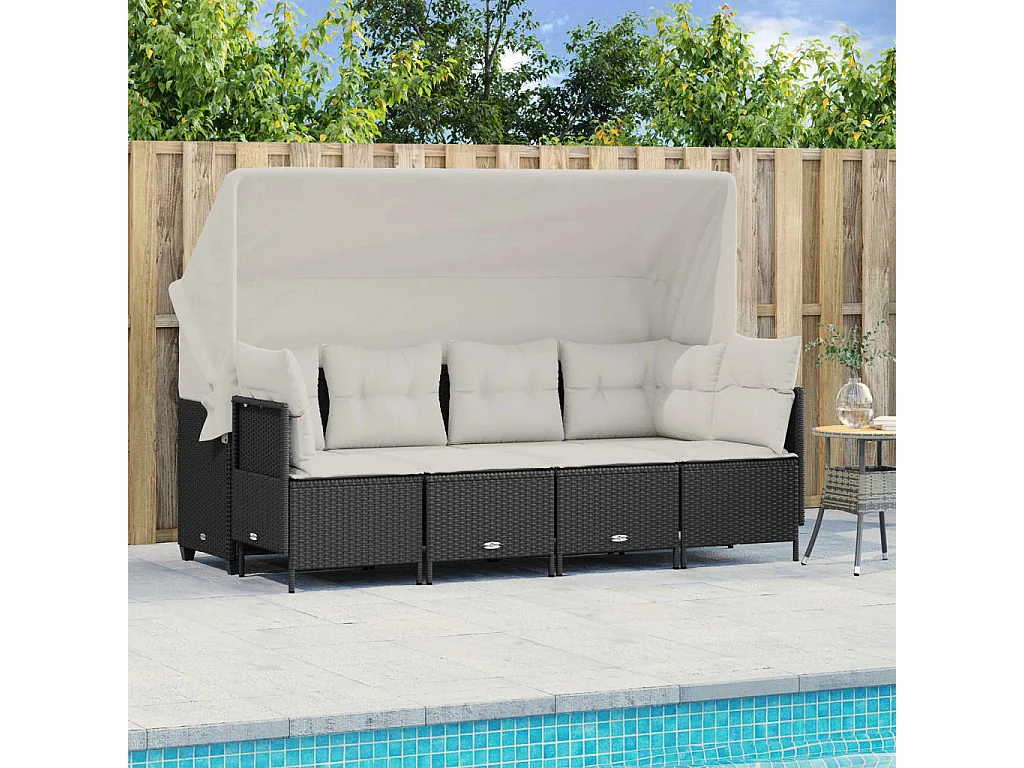 Salon de jardin 5 pcs avec coussins noir résine tressée