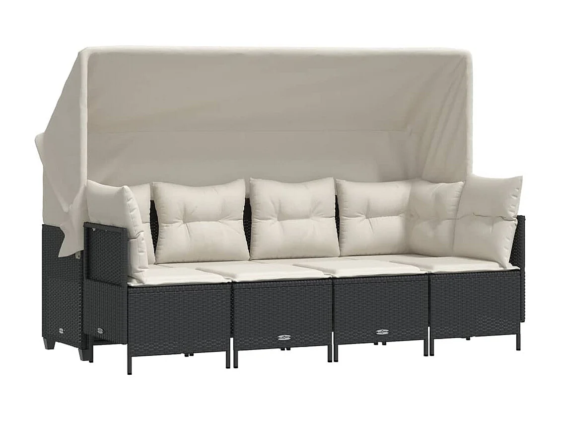 Salon de jardin 5 pcs avec coussins noir résine tressée