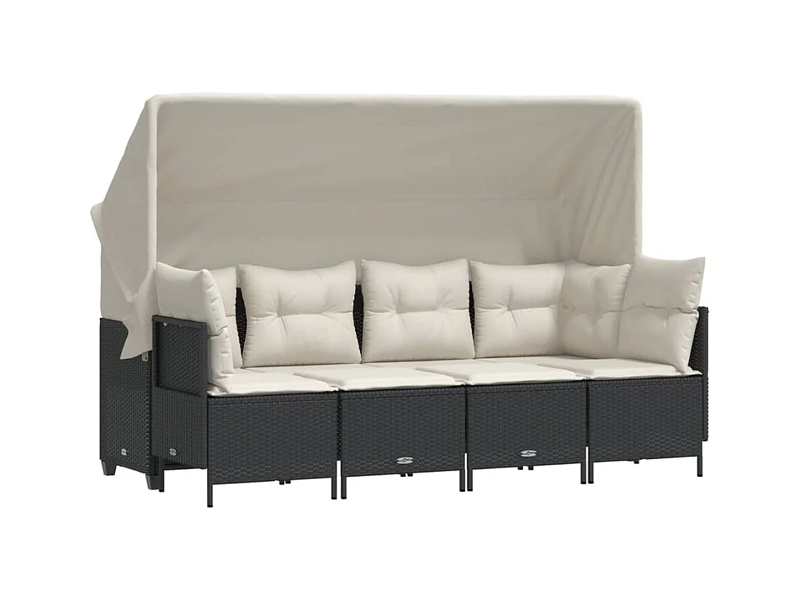Salon de jardin 5 pcs avec coussins noir résine tressée