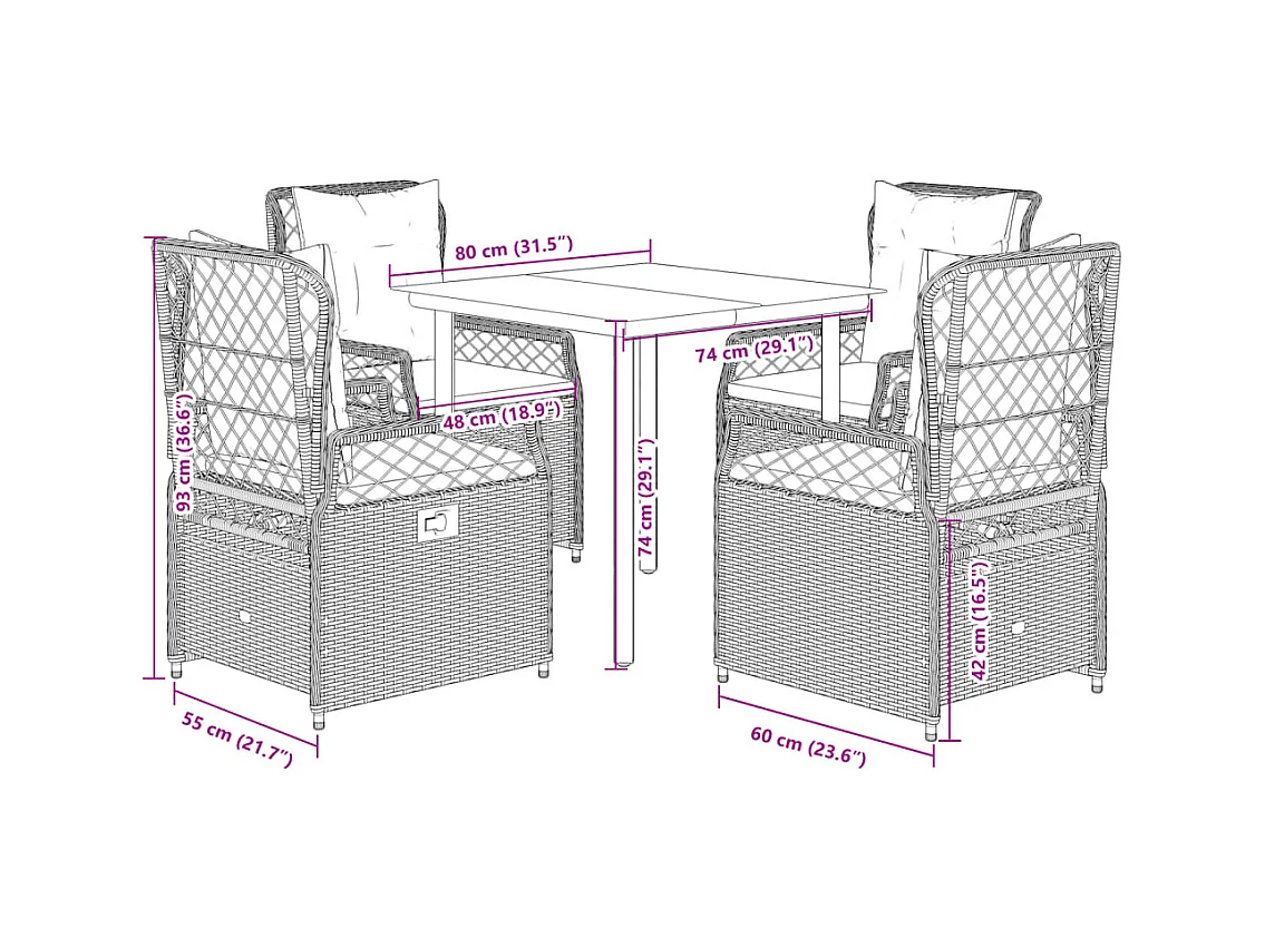 Ensemble à manger de jardin 5 pcs et coussins marron poly rotin