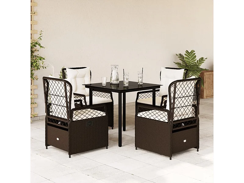 Ensemble à manger de jardin 5 pcs et coussins marron poly rotin