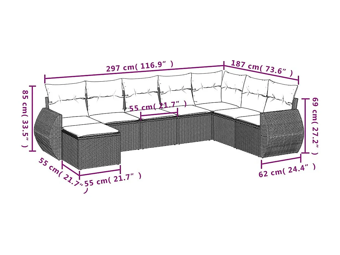 Set Divano da Giardino 9 pz con Cuscini Grigio in Polyrattan