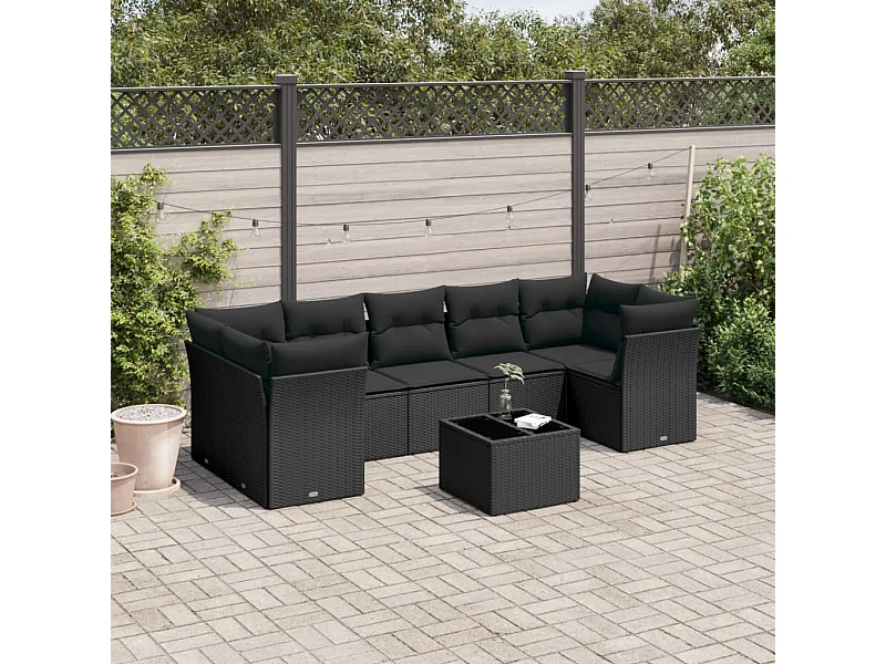 Set Divani da Giardino con Cuscini 8 pz Nero in Polyrattan