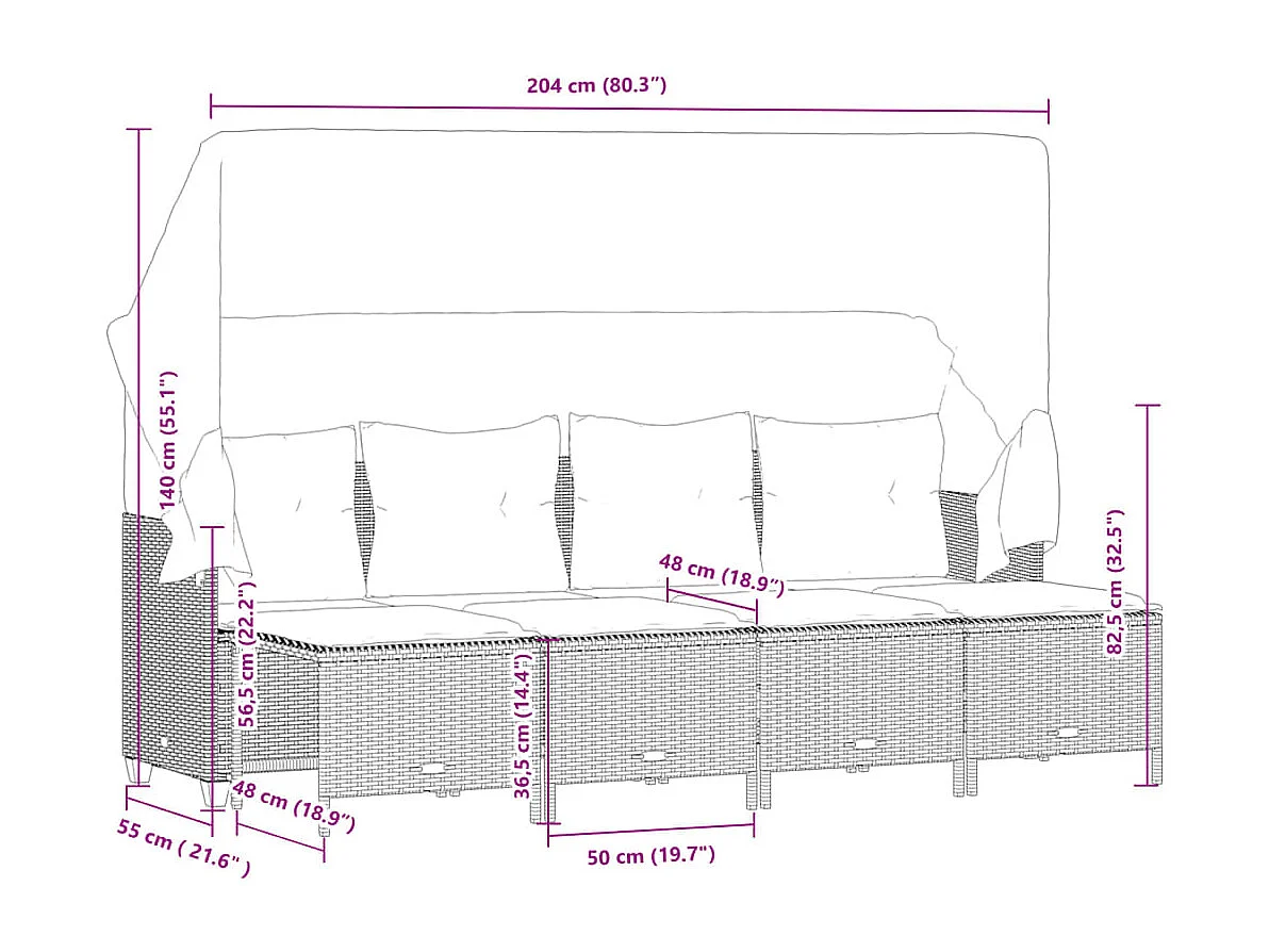 Set Divano da Giardino 5pz con Cuscini Grigio Chiaro Polyrattan