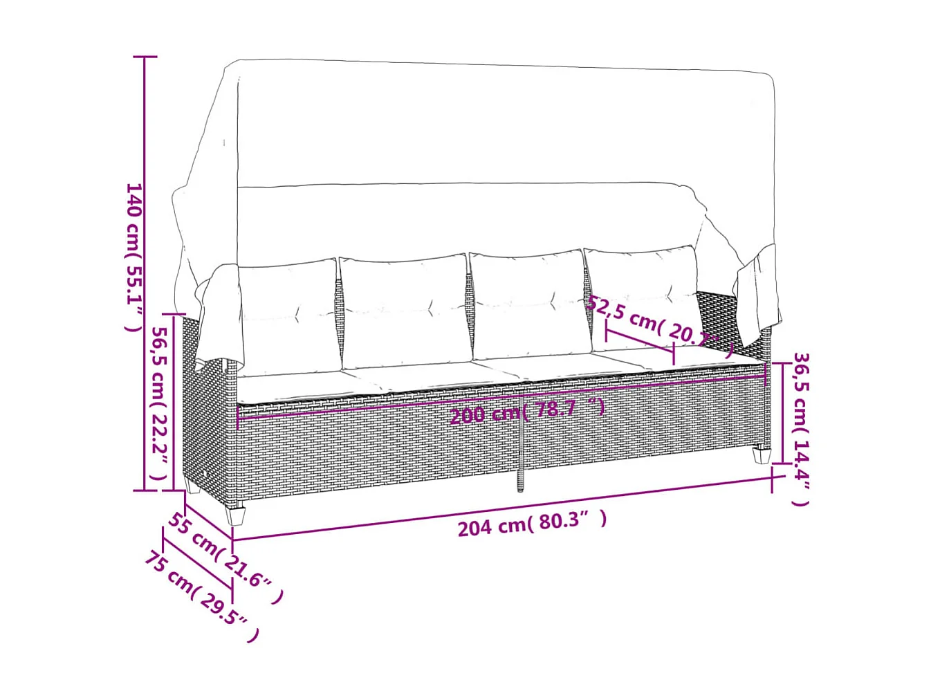Set Divano da Giardino 5pz con Cuscini Grigio Chiaro Polyrattan