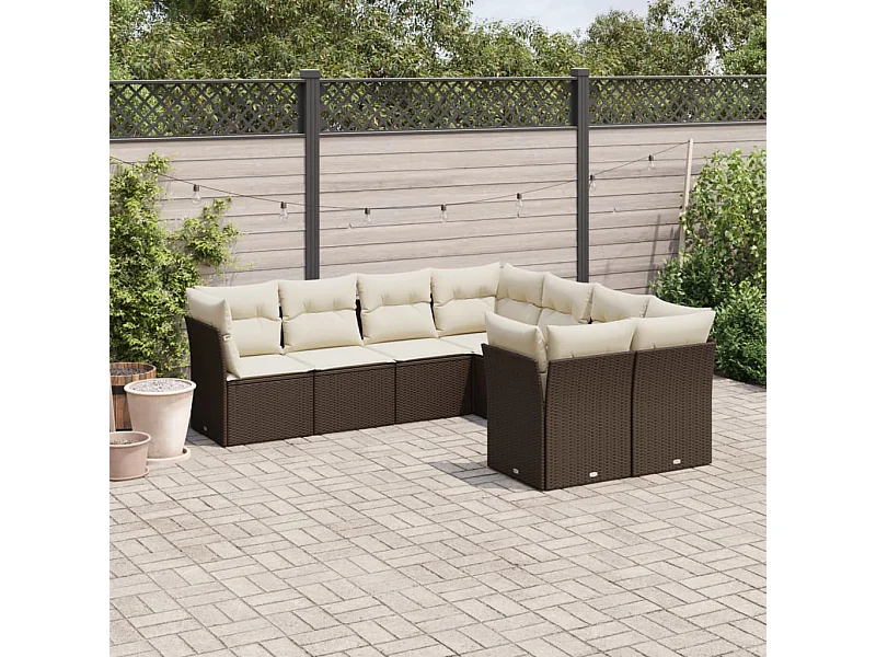Salon de jardin 8 pcs avec coussins marron résine tressée