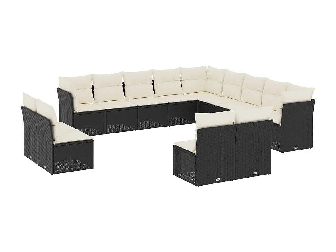 Set Divani da Giardino 13pz con Cuscini Nero in Polyrattan