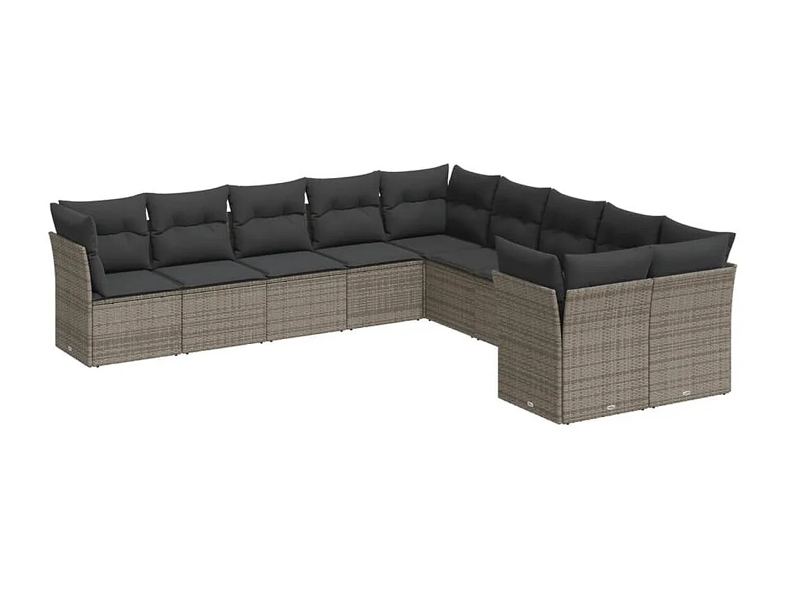 Salon de jardin avec coussins 10 pcs gris résine tressée