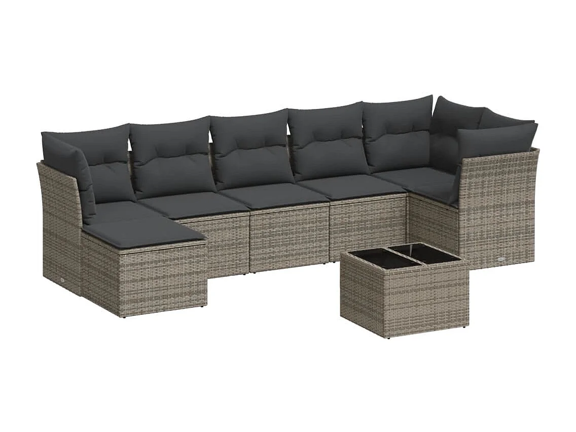 Set Divano da Giardino 8 pz con Cuscini Grigio in Polyrattan