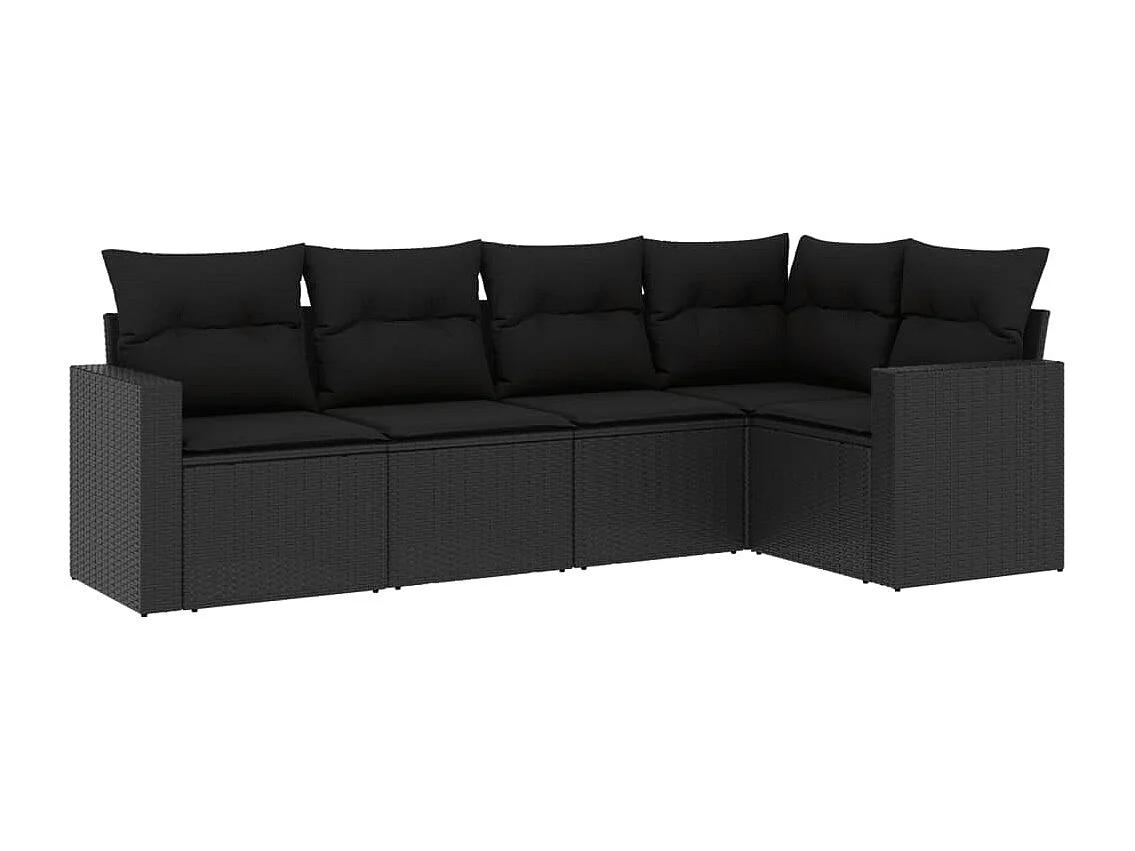 5 pcs conjunto sofás de jardim com almofadões vime PE preto