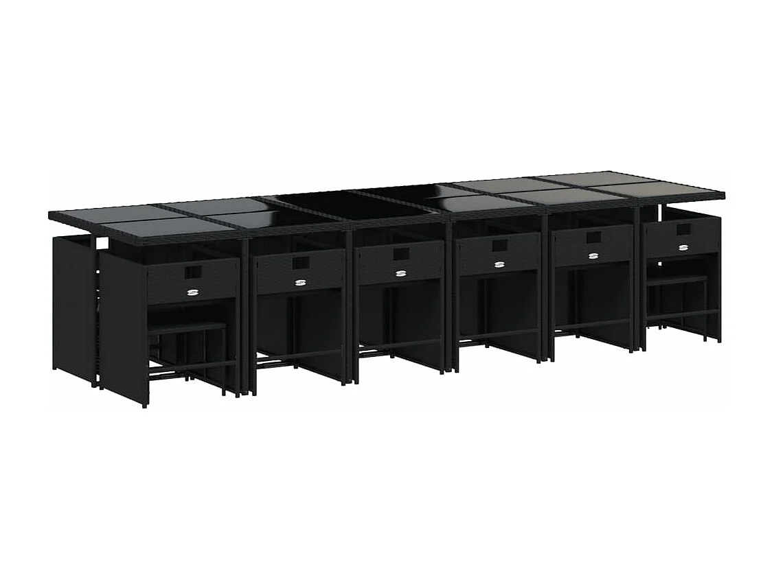 Set da Pranzo da Giardino 17 pz con Cuscini Nero in Polyrattan