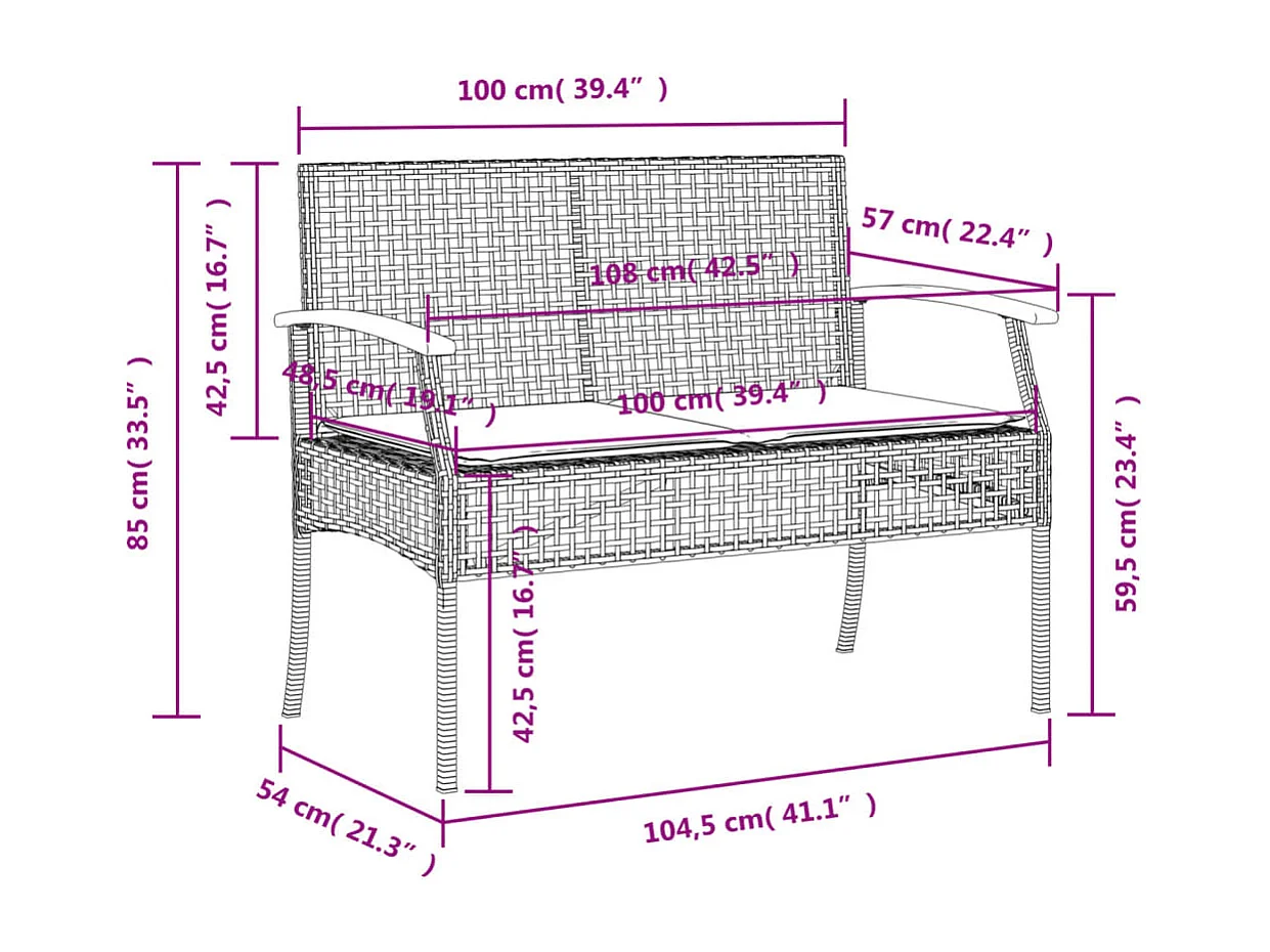4 pcs conjunto de jantar p/ jardim c/ almofadões vime PE bege