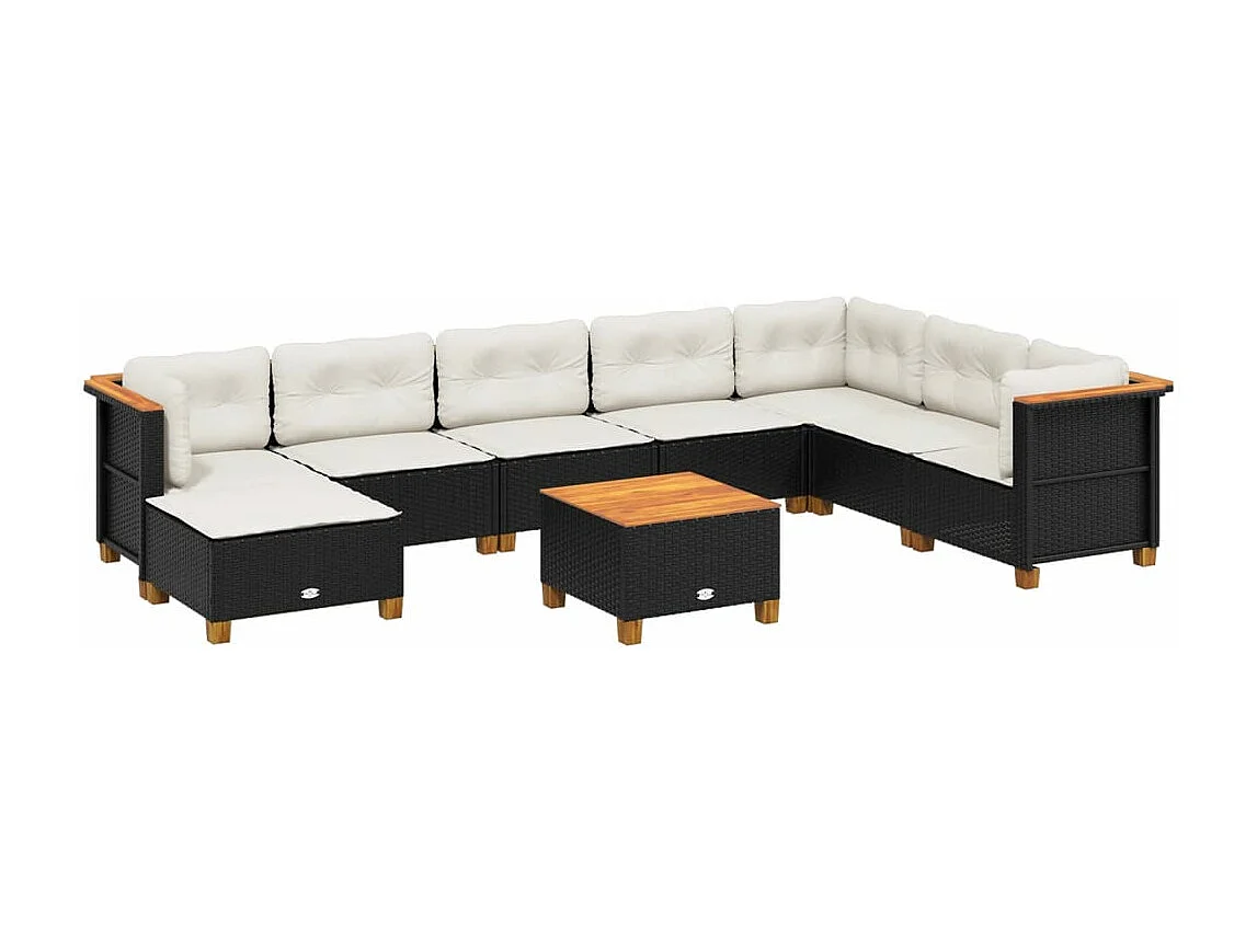 Salon de jardin 9 pcs avec coussins noir résine tressée