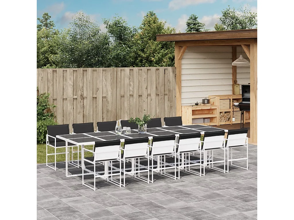 13 pcs conj. de jantar p/ jardim c/ almofadões textilene branco