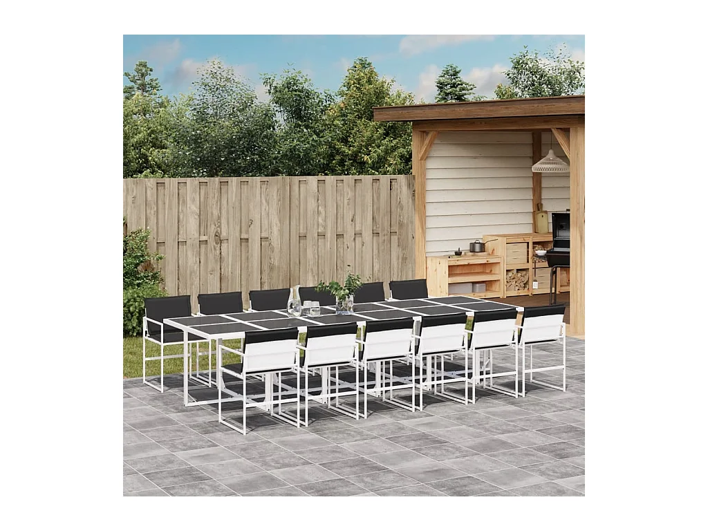 13-tlg. Garten-Essgruppe mit Kissen Weiß Textilene