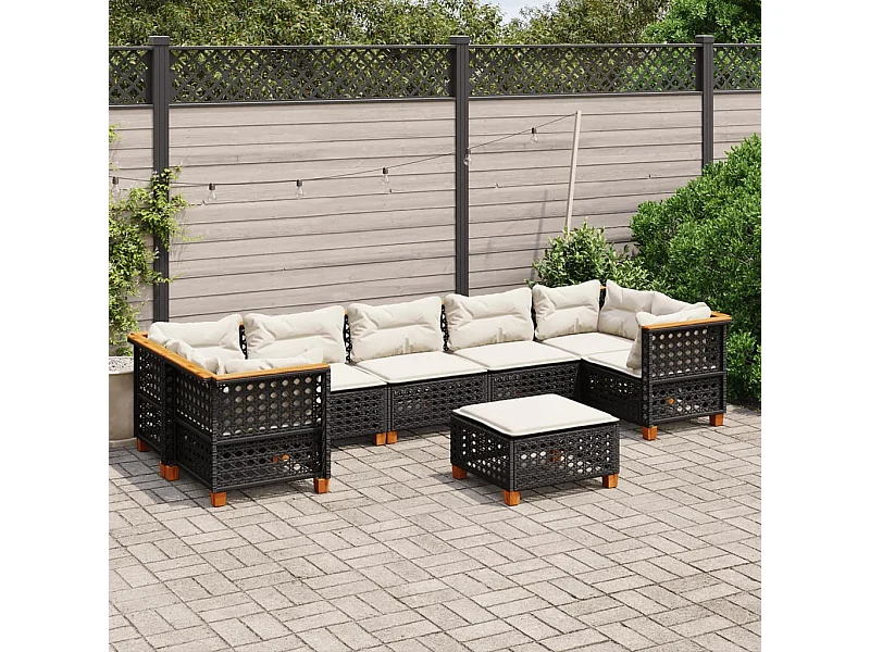 8-tlg. Garten-Sofagarnitur mit Kissen Schwarz Poly Rattan