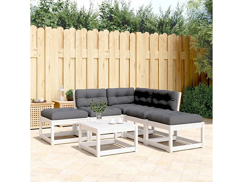 5-tlg. Garten-Sofagarnitur mit Kissen Weiß Massivholz Kiefer