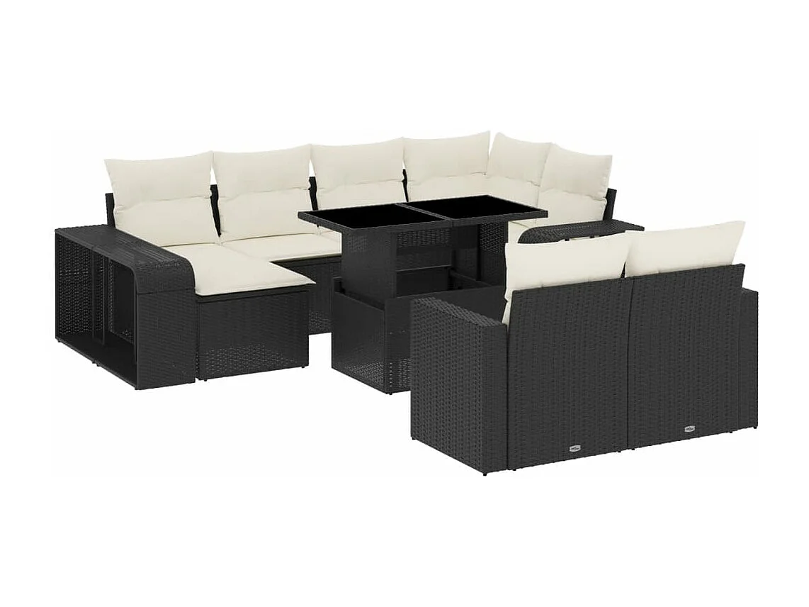 Salon de jardin 11 pcs avec coussins noir résine tressée