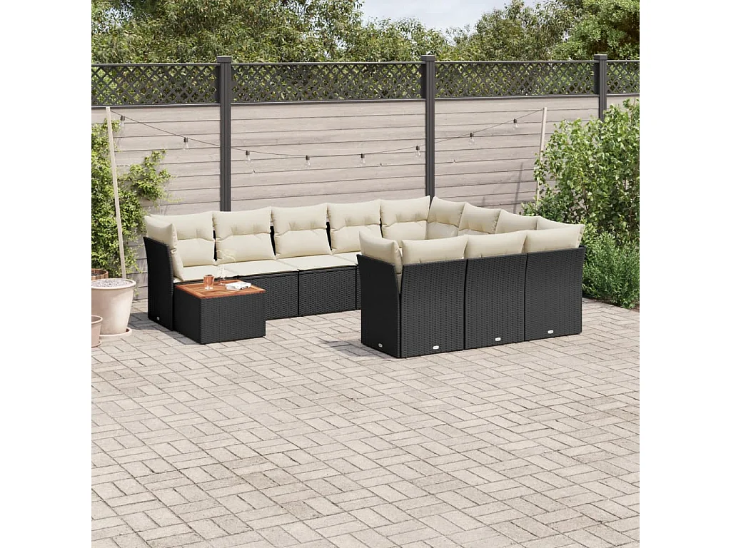 Set Divani da Giardino 11 pz con Cuscini in Polyrattan Nero