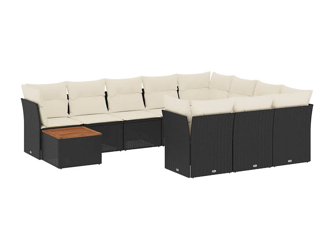 Set Divani da Giardino 11 pz con Cuscini in Polyrattan Nero