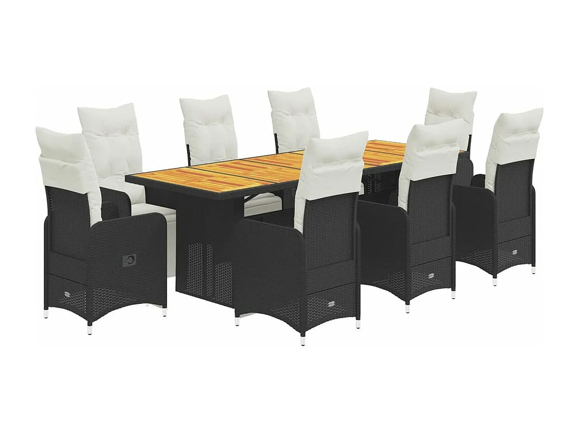 Ensemble de bistro de jardin 9 pcs coussins noir poly rotin