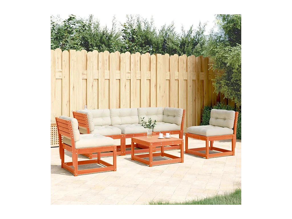 Salon de jardin 5 pcs avec coussins cire marron bois pin massif