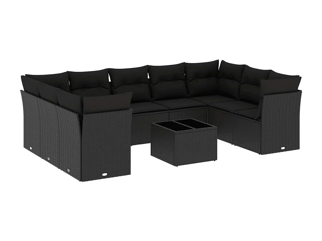 10-tlg. Garten-Sofagarnitur mit Kissen Schwarz Poly Rattan