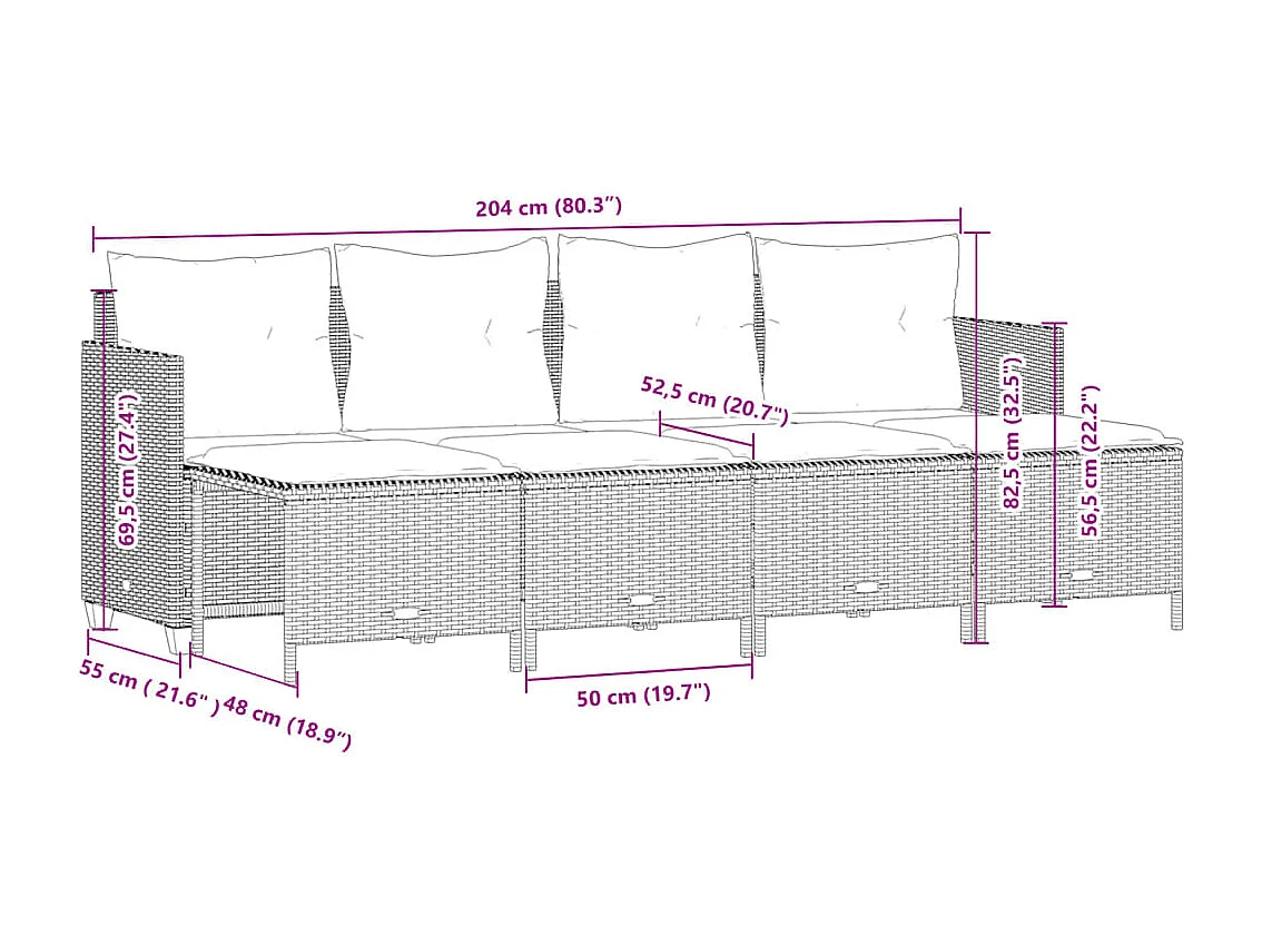 Set de muebles de jardín 5 pzas y cojines ratán sintético negro