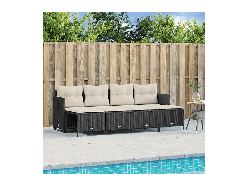 Set de muebles de jardín 5 pzas y cojines ratán sintético negro