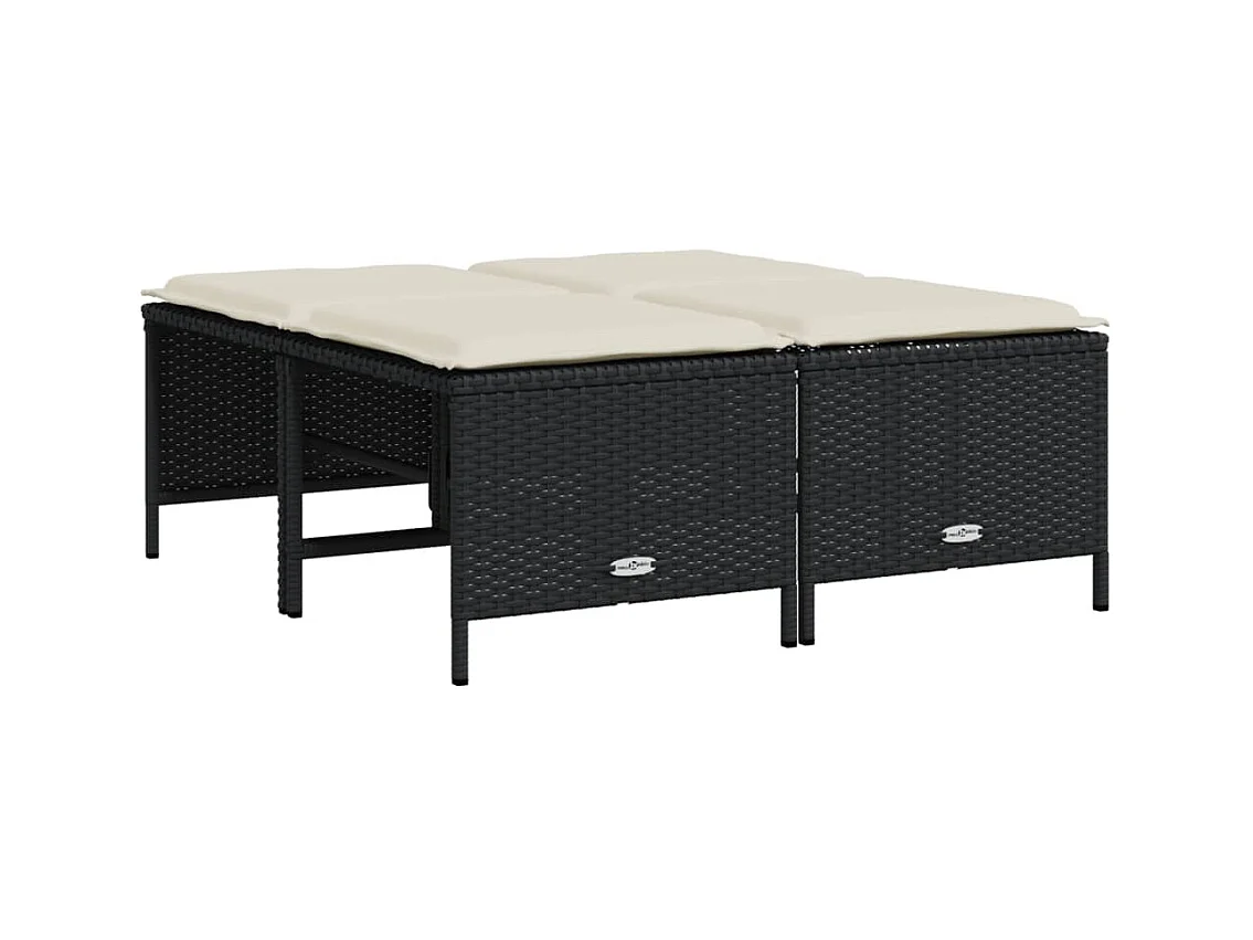 Salon de jardin 5 pcs avec coussins noir résine tressée