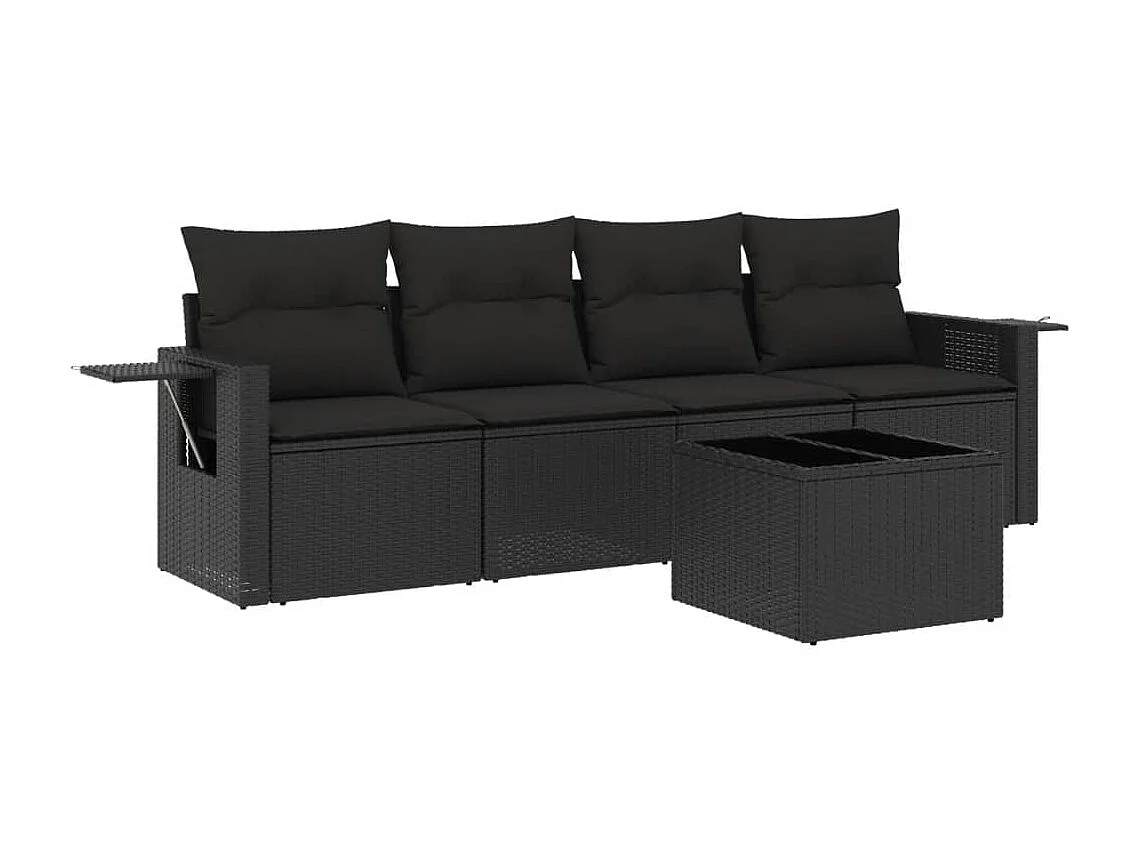 Salon de jardin 5 pcs avec coussins noir résine tressée
