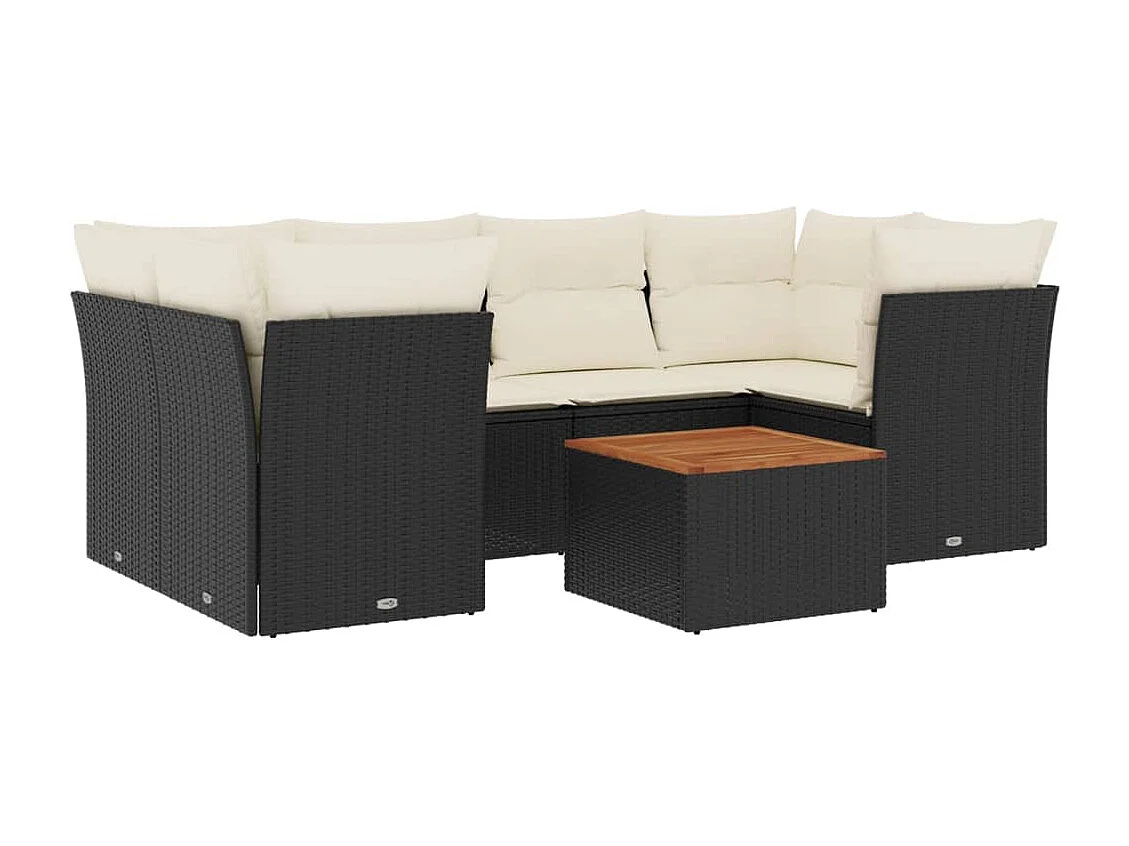 Salon de jardin 7 pcs avec coussins noir résine tressée