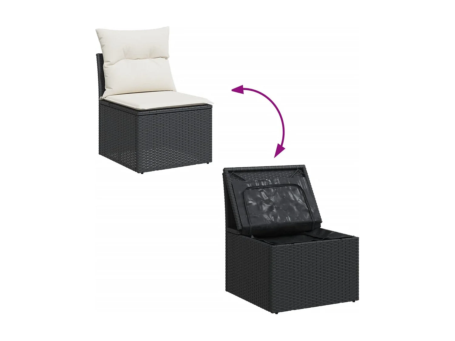 Salon de jardin 7 pcs avec coussins noir résine tressée