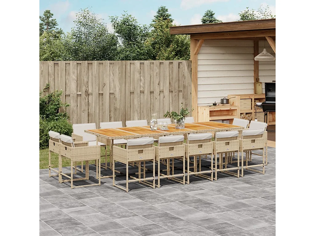 Ensemble à manger de jardin et coussins 15 pcs beige