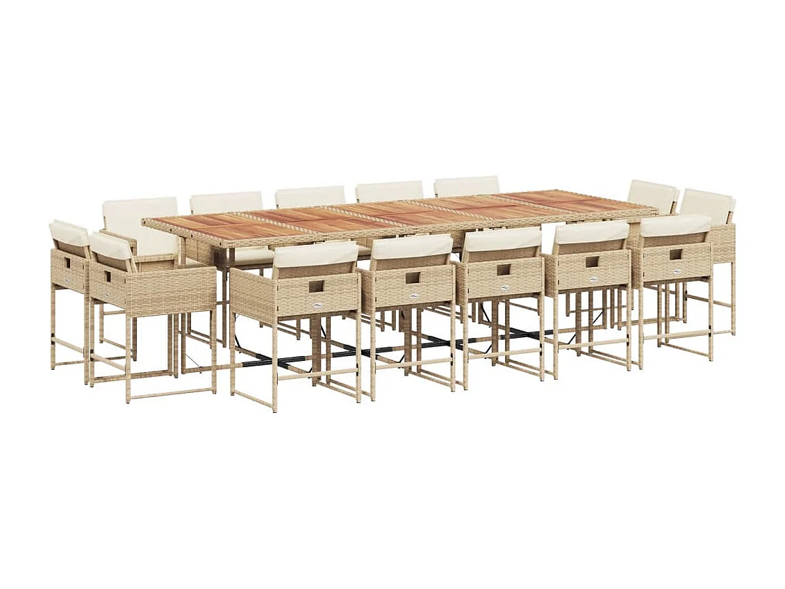 Ensemble à manger de jardin et coussins 15 pcs beige
