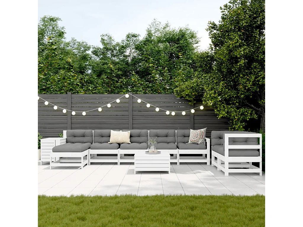 Salon de jardin 10 pcs blanc bois de pin massif