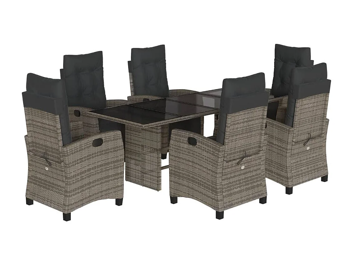 Set comedor jardín 7 pzas y cojines ratán sintético gris