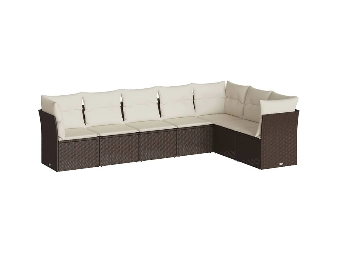 Salon de jardin avec coussins 7 pcs marron résine tressée
